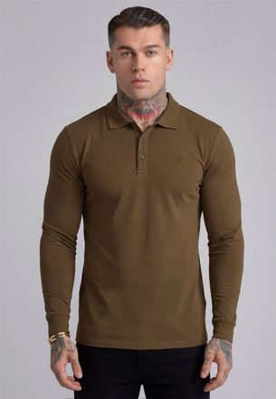 Siksilk Hombres Caqui Verde Manga Larga Bot&oacute;n Polo XXL