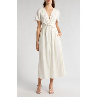 Derek Lam Esmeray Short Sleeve Linen Blend Midi Dress in Bdb/Oregano at Nordstrom Rack, Size 4
