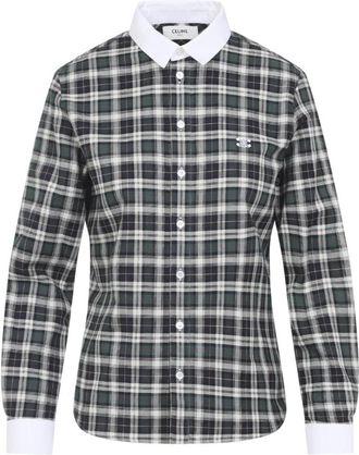 Celine Celine, Overhemden, Dames, Veelkleurig, S, Katoen, Geruite Katoenen Overhemd in Groen en Marineblauw