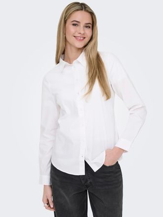 Only Langarmbluse ONLY ONLDEA LS REGULAR SHIRT NOOS WVN, Damen, Gr. XS, hellwei&szlig;, Web, Obermaterial: 65% Baumwolle, 33% Polyester, 2% Elasthan, unifarben, 