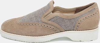 Santoni Grey Brogue Suede And Canvas Slip On Sneakers