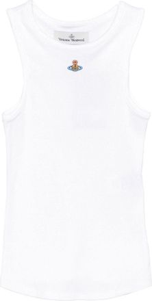 Vivienne Westwood White Ribbed Cotton Blend Orb Top