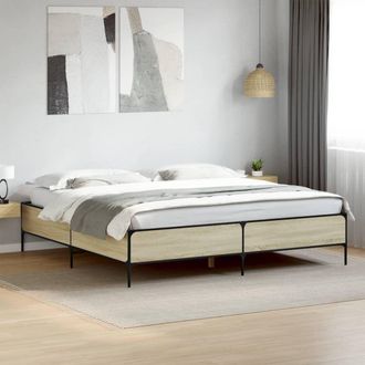 vidaXL Vidaxl - Estructura Cama Madera Ingenier&iacute;a Metal Roble Sonoma 200x200 Cm