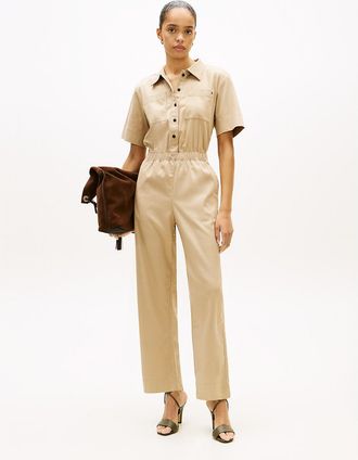 Tommy Hilfiger Womens Lightweight Twill Utility Jumpsuit - Beige - XL