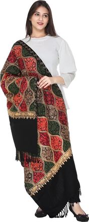 World of Shawls Beautiful Hand Embroidery Luxury Shawl to make you feel and look Beautiful and Elegant. (Black)