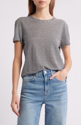 Frame Denim The Stripe Linen Baby T-Shirt in Black Multi at Nordstrom Rack, Size Small