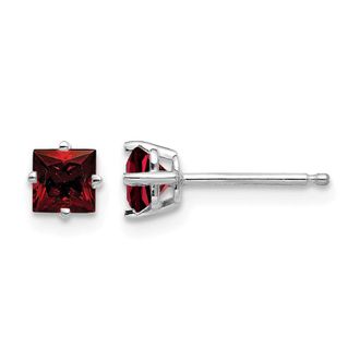 Diamond2Deal 14k White Gold 4mm Princess Cut Garnet Earrings