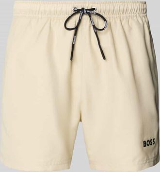 HUGO BOSS Badeshorts mit Label-Applikation Modell DOGFISH in Beige, Gr&ouml;&szlig;e XXL