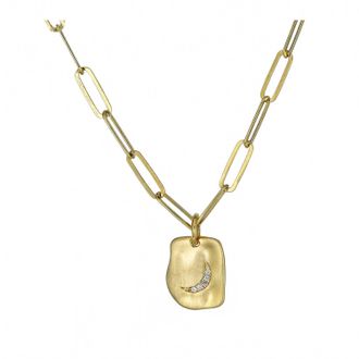 Rachel Reinhardt Jewelry Womens Vermeil Moon Mini Tag Necklace On Paperclip Chain In Gold