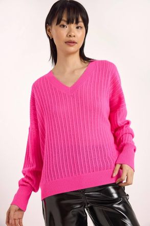 Brodie Demi Ladder V-Neck Sweater In Diva Pink