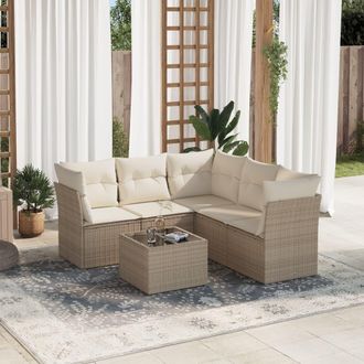 vidaXL Juego De Sof&aacute;s Jard&iacute;n Con Cojines 6 Pzas Rat&aacute;n Sint&eacute;tico Beige Vidaxl