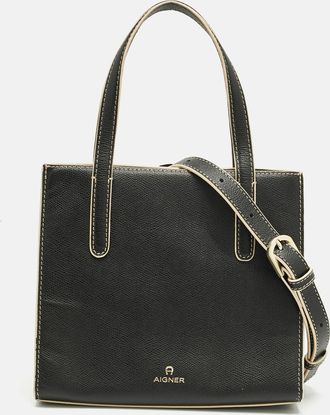 Aigner Black Leather Philippa Shopper Tote