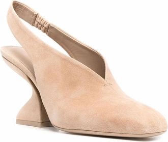 Ferragamo 100mm Sculpted-Heel Slingback Pump - Beige