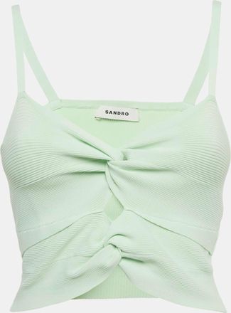 Sandro Light Green Rib Knit Cut-Out Crop Top S