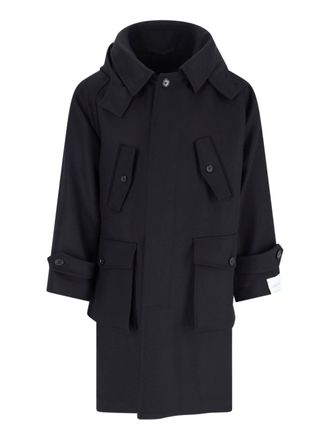 Caruso Foscari Black Hooded Wool Coat