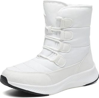 Generic Womens Winter Snow Boots Mid-Calf Winter Shoes Waterproof Short Boots Luxe Satin Fabric Upper Mom And Senior Ankle Boots(White,4.5 UK)