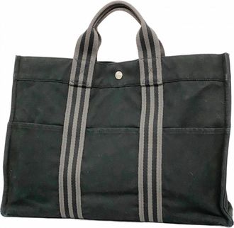 Herm&egrave;s Black Canvas Tote Bag (Pre-Owned)