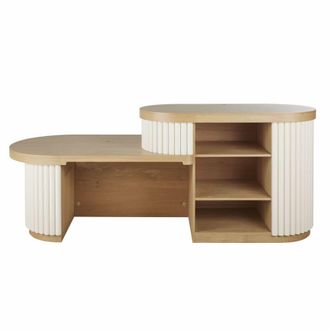 Maisons du monde Mostrador de recepci&oacute;n con 3 estantes de madra de roble