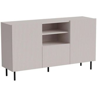 Dmora Aparador Malo, Aparador de salón con dos puertas batientes, un cajón y dos compartimentos abiertos, diseño efecto estriado, 150 x 42 h 82 cm, beige