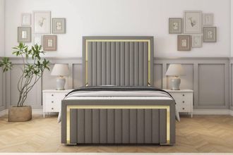 Sloomy Boston Gold Dumfries Bed Frame With 50 Upholstered Headboard in Light Grey | Size: Small Double