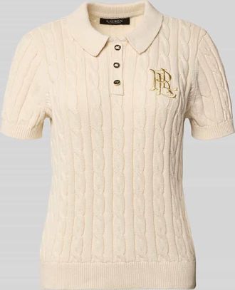 Lauren Ralph Lauren Strickshirt mit Zopfmuster und Polokragen Modell NATRISSA in Offwhite, Größe XL