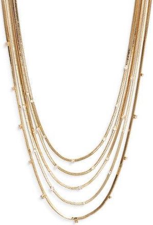 Nordstrom Cubic Zirconia Station Layered Necklace in Clear- Gold at Nordstrom Rack