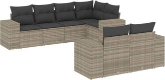 vidaXL Set De Sof&aacute;s De Jard&iacute;n 7 Pzas Con Cojines Rat&aacute;n Pe Gris Claro Vidaxl