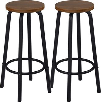 Woltu Woltu - 2x Taburete De Bar Muebles Cocina Silla De Comedor Taburete Alto Para Salon Cocina Estructura De Metal Asiento De Mdf Marrone Oscuro