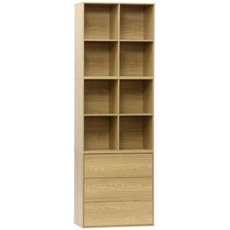 Sweeek Sweeek - Shelf, modular bookcase with oak wood decor, 3 elements, 3 drawers, 8 niches, l 70 x p 35 x h 210cm, Kompo