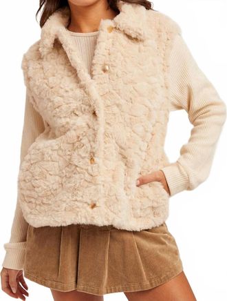 Hem & Thread Mandy Faux Fur Knit Sleeve Jacket In Ecru
