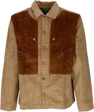 HUF Navy Velvet Overshirt met Knoopzakken - Heren - Zomerjassen - Bruin - S - Katoen - Jassen