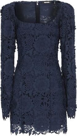 Rotate Blauwe kanten jurk met wijde hals - Dames - Korte kleedjes - Blauw - XS - Kleedjes