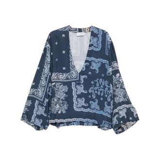 The Attico Tunics, female, Blue, Size: XS Paisley V-neck Blouse