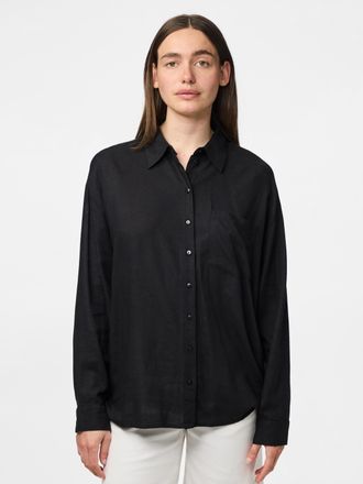 Pieces Hemdbluse PIECES PCPIA LS LOOSE SHIRT WVN NOOS, Damen, Gr. S (36), schwarz, Web, Obermaterial: 70% Viskose, 30% Leinen, unifarben, loose fit h&uuml;ftbedec