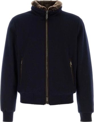 Moorer Navy Blue Wool Blend Down Jacket - Heren - Winterjassen - Blauw - L - Jassen