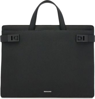 Ferragamo Gancini-buckle leather briefcase - men - CALFSKIN/Fabric/CALFSKIN - One Size - Black
