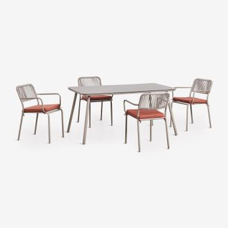 Sklum Set De Mesa Rectangular 160x90 Cm Y 4 Sillas De Comedor Apilables En Cuerda Trenzada Arhiza Sklum