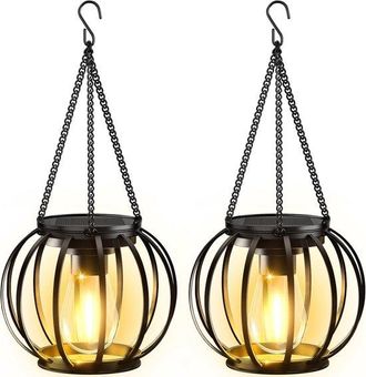 OEM Faroles Solares Colgantes Para Exteriores - Juego De 2 Luces Met&aacute;licas Para Jard&iacute;n Con Led, Resistentes Al Agua (ip65)