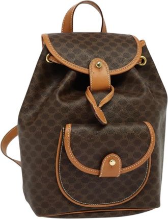 Celine Vintage Macadam Backpack Canvas And Leather Brown Pvc Backpack Bag (Pre-Owned)