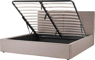 Beliani Eu Super King Size Bed Frame 6ft Fabric Upholstery Slatted Base Storage Ottoman Modern Bedroom Taupe Moissac