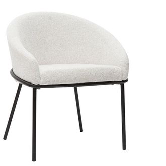 Miliboo Sedia design in tessuto velluto ciniglia bianco crema e metallo nero jenna