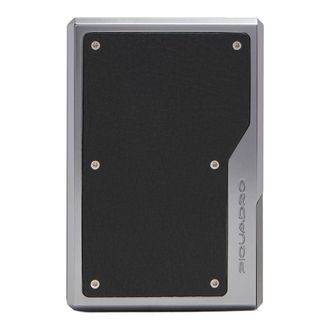 Piquadro Accessoires, Heren, Zwart, ONE Size, Leer, Mag Safe Kaarthouder in Aluminium en Leer