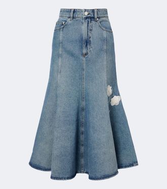 Erdem Gonna midi di jeans con applicazioni floreali