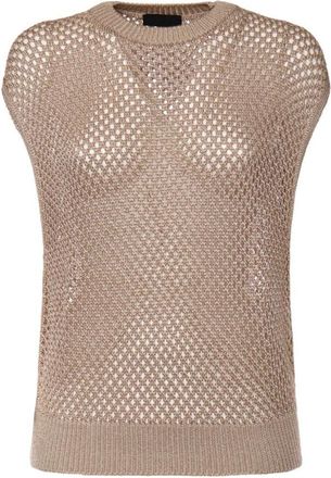 Dondup Brown Round Neck Open Knit Sweater