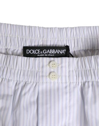 Dolce & Gabbana Mens White Blue Cotton Striped Button Fly Shorts Swimwear
