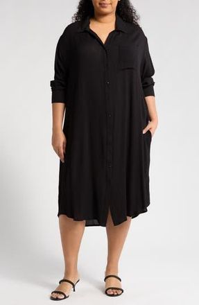 Boho Me Long Sleeve Button-Up Shirtdress in Black at Nordstrom Rack, Size 3X