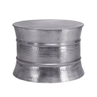 WOMO-DESIGN Womo-design - Mesa De Centro Hecha A Mano Estilo Oriental Redonda &Oslash; 62x33 Cm Plateada De Aluminio - Mesita Para Sal&oacute;n Dise&ntilde;o Martillado Plano De Metal
