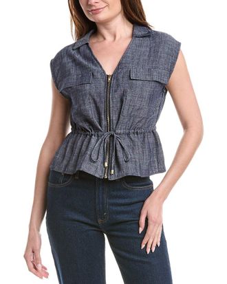 Ellen Tracy Chambray Linen-Blend Top