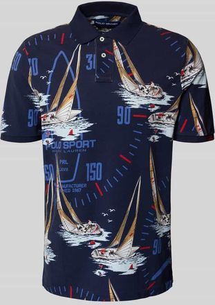 Polo Ralph Lauren Slim Fit Poloshirt im Allover-Look in Marine, Größe L