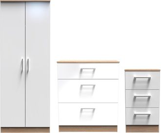 Welcome Furniture Milan Ready Assembled 3 Piece Bedroom Furniture Set - White Matt / Oak - Welcome Furniture | TJ Hughes